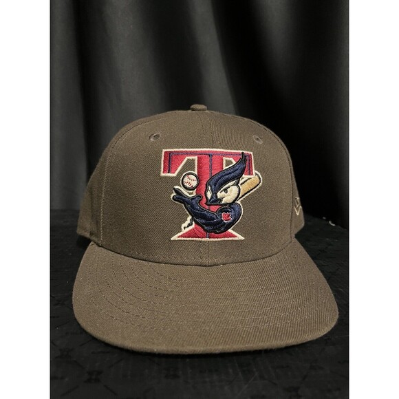 7 3/8 Toronto Blue Jays Fitted Hat Brown Red Navy Blue Musclebird STYLL Mens - Picture 2 of 7